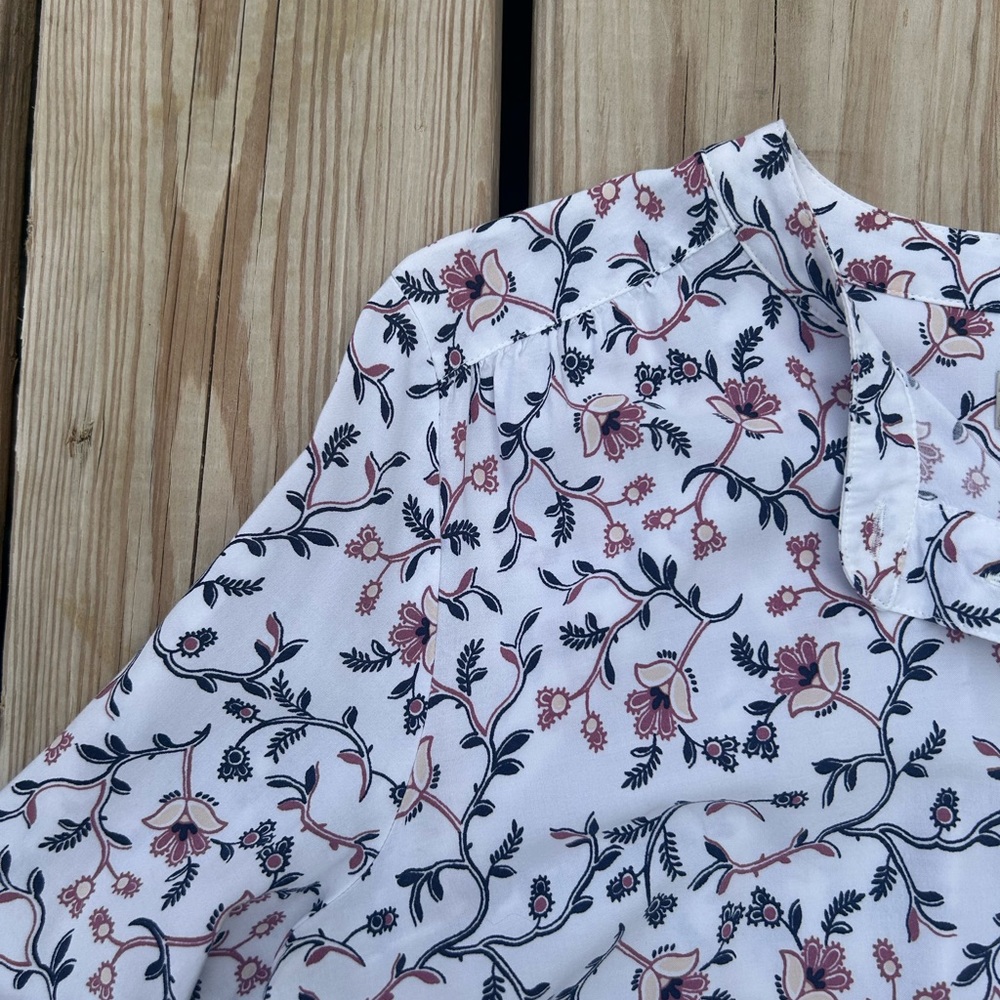 LOFT‎ Top Blouse Womens Small Multicolor Floral Popover Rayon Long Sleeve Casual - Picture 3 of 14